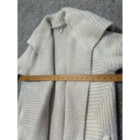 Barefoot Dreams Angular Stripe Cardi Sweater Fuzzy Long Pockets Cream Tan Stripe - Picture 10 of 12